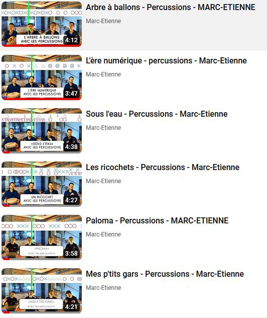 Vidéos pour suivre les percussions